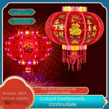 Lampion LED multicolor, rotativ pentru balcon, cu simbolul Fu, lampion roșu de ușă pentru nunți și mutări, decor pentru Anul Nou Chinezesc