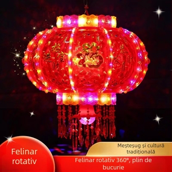 Lampion LED multicolor, rotativ pentru balcon, cu simbolul Fu, lampion roșu de ușă pentru nunți și mutări, decor pentru Anul Nou Chinezesc