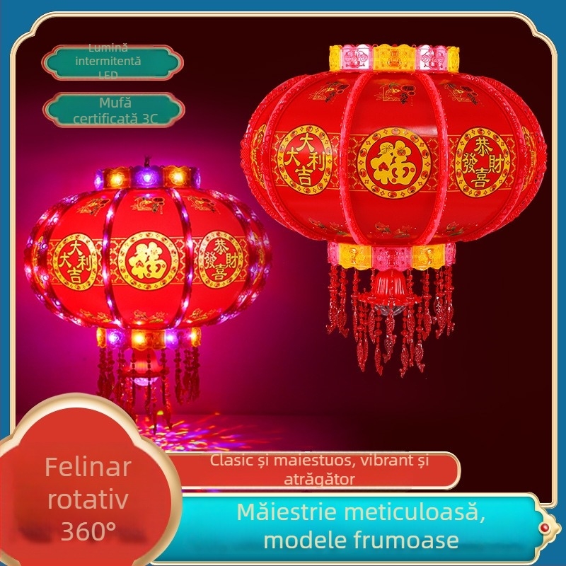 Lampion LED multicolor, rotativ pentru balcon, cu simbolul Fu, lampion roșu de ușă pentru nunți și mutări, decor pentru Anul Nou Chinezesc