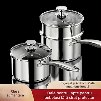 Oală din oțel inoxidabil cu pereți groși, pentru lapte, destinată bebelușilor, vas multifuncțional pentru aburire și fierbere, compact pentru uz casnic
