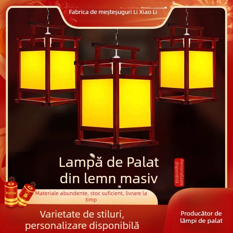 Felinar din lemn în stil chinezesc, imitatie antic, lampă retro de palat pentru coridoare și hoteluri, corp de iluminat din lemn, realizat manual
