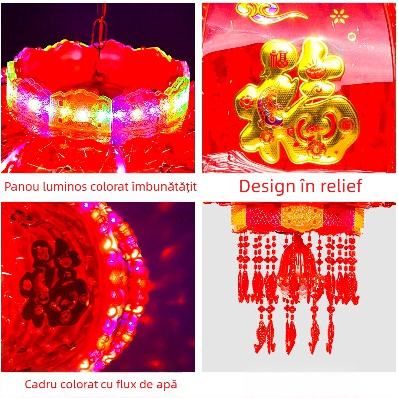 Fenar LED multicolor rotativ pentru balcon, decor cu simbol norocos din cristal, pentru noua locuință și Anul Nou Chinezesc