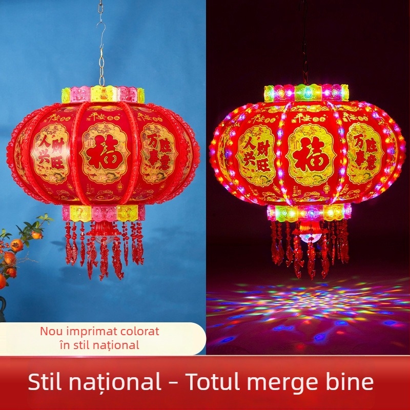 Fenar LED multicolor rotativ pentru balcon, decor cu simbol norocos din cristal, pentru noua locuință și Anul Nou Chinezesc