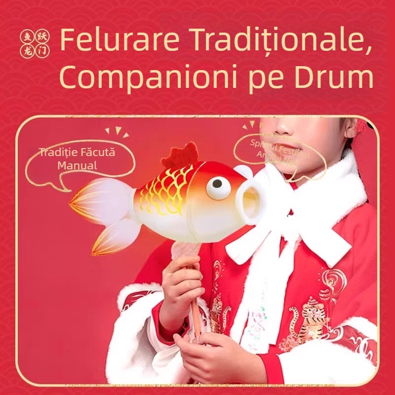Fanar tradițional chinezesc DIY — kit materiale DIY, lanternă artizanală cu pește (caras) pentru copii