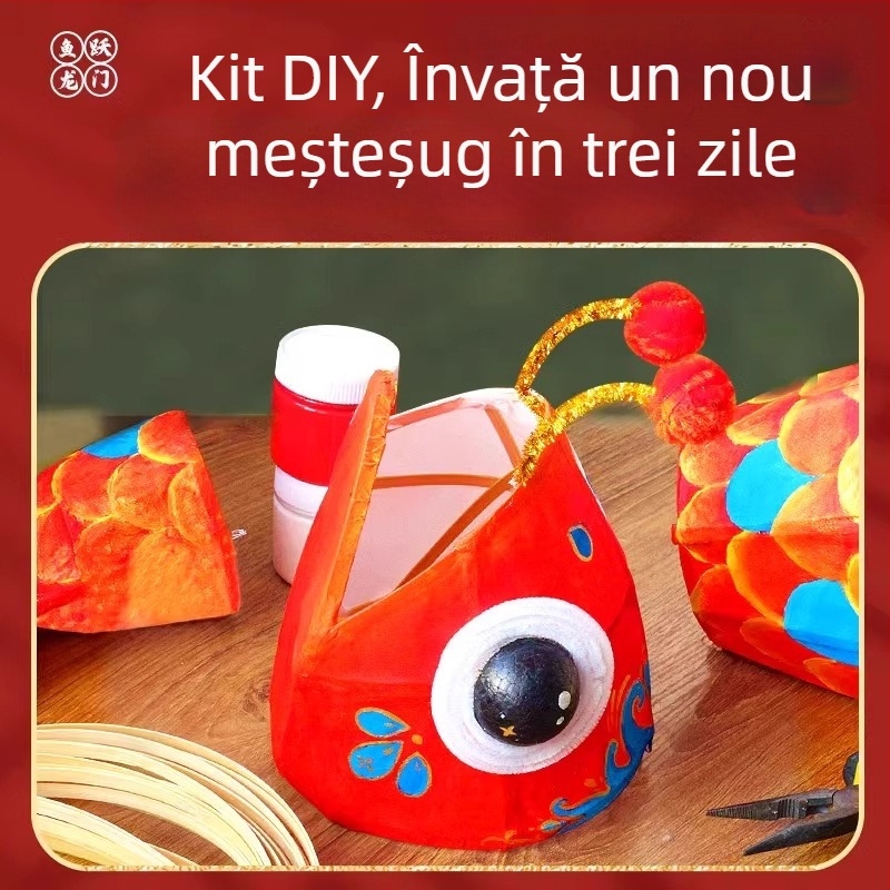 Fanar tradițional chinezesc DIY — kit materiale DIY, lanternă artizanală cu pește (caras) pentru copii