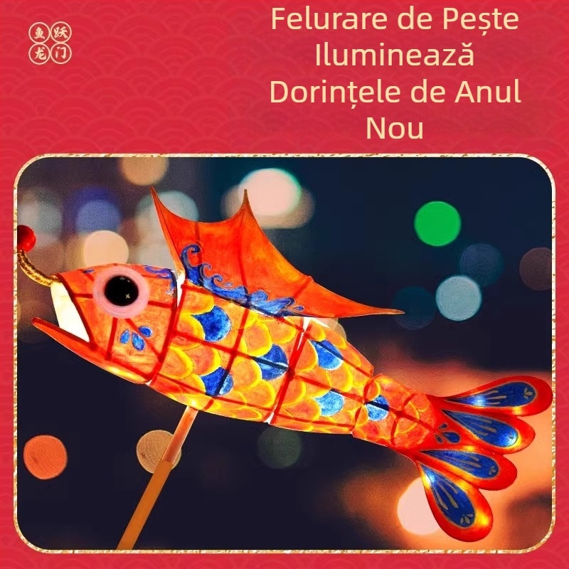Fanar tradițional chinezesc DIY — kit materiale DIY, lanternă artizanală cu pește (caras) pentru copii