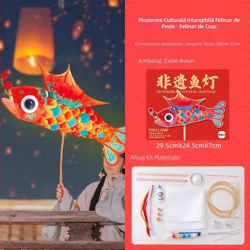 Fanar tradițional chinezesc DIY — kit materiale DIY, lanternă artizanală cu pește (caras) pentru copii