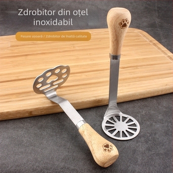 Unealtă de bucătărie din oțel inoxidabil, în formă de ursuleț: zdrobitor de cartofi, presă de usturoi, zdrobitor de ouă și accesorii pentru hrana bebelușilor cu strecurător.