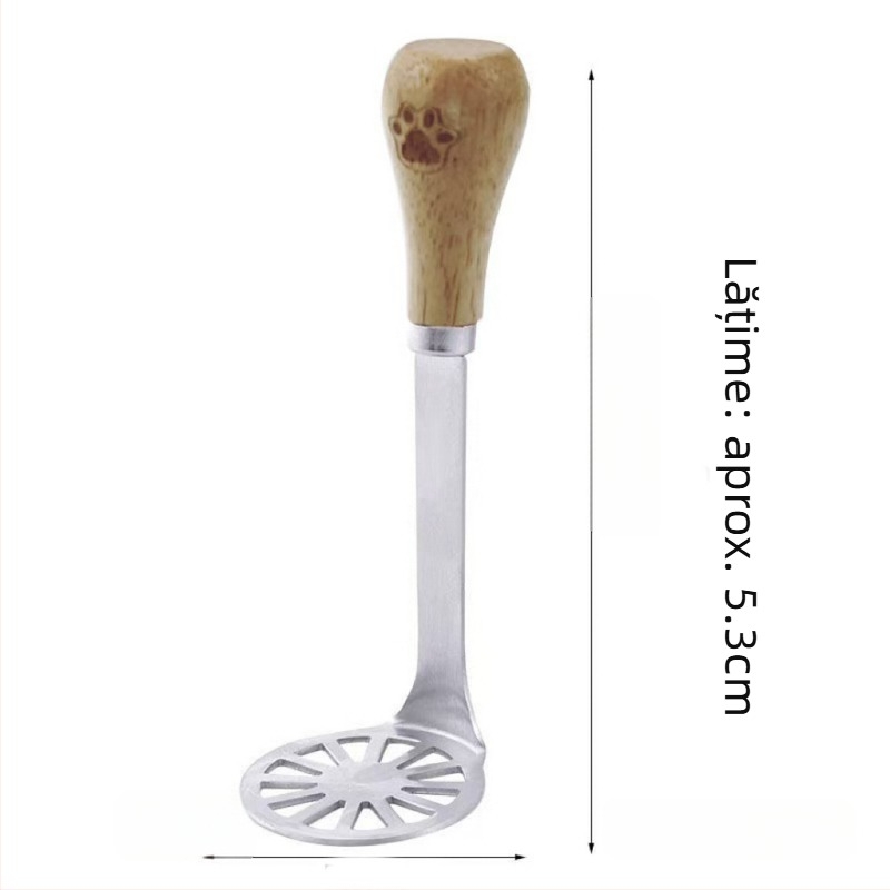 Unealtă de bucătărie din oțel inoxidabil, în formă de ursuleț: zdrobitor de cartofi, presă de usturoi, zdrobitor de ouă și accesorii pentru hrana bebelușilor cu strecurător.
