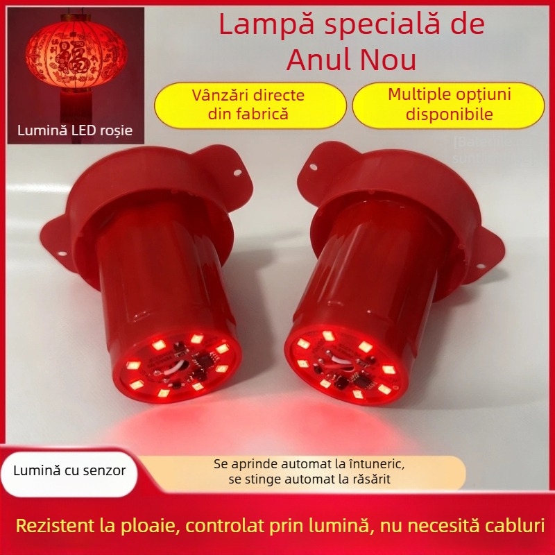 Felinar LED roșu, alimentat cu baterii, impermeabil, senzor de lumină și telecomandă