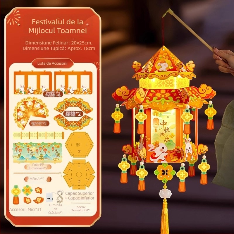 Lanternă DIY pentru Festivalul Lunii de Toamnă, iepure în stil antic, mică lanternă de palat pentru copii, model nou 2025