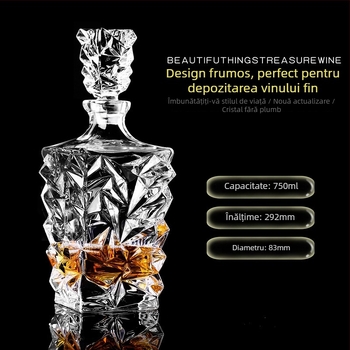 Decantor din sticlă cristal cu capac pentru vin și whisky