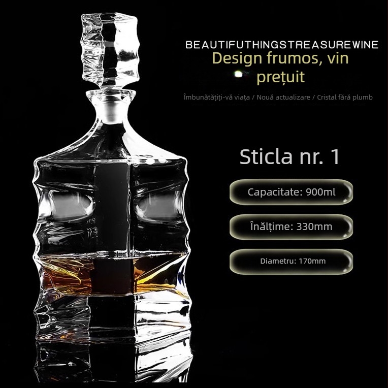 Decantor din sticlă cristal cu capac pentru vin și whisky