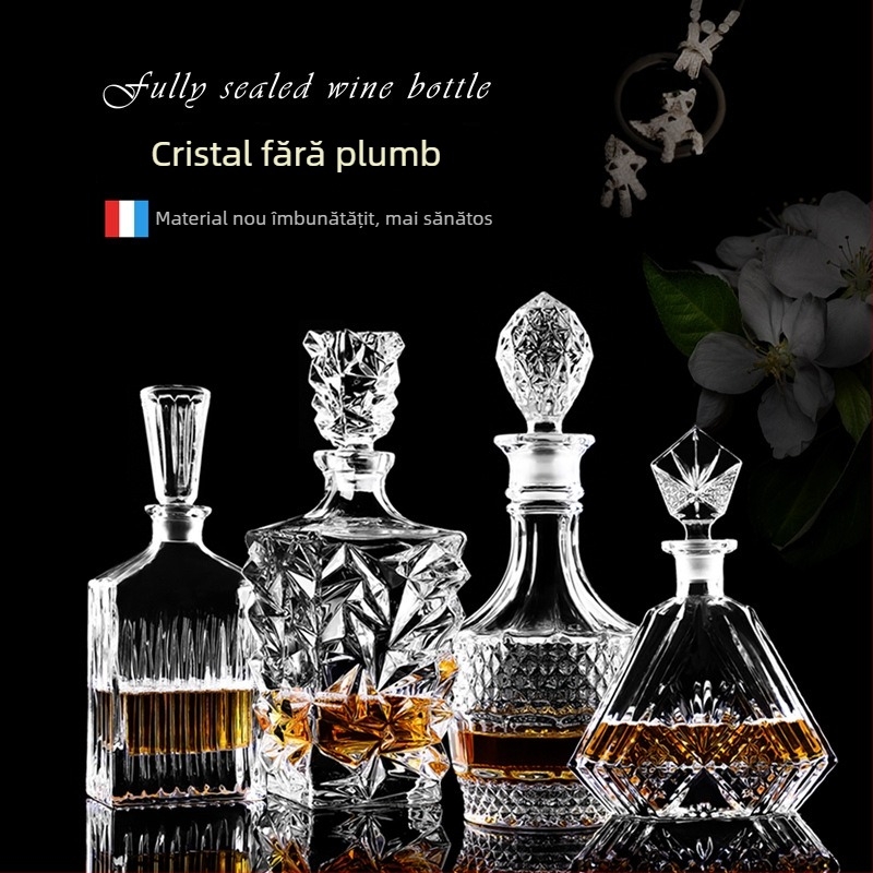 Decantor din sticlă cristal cu capac pentru vin și whisky