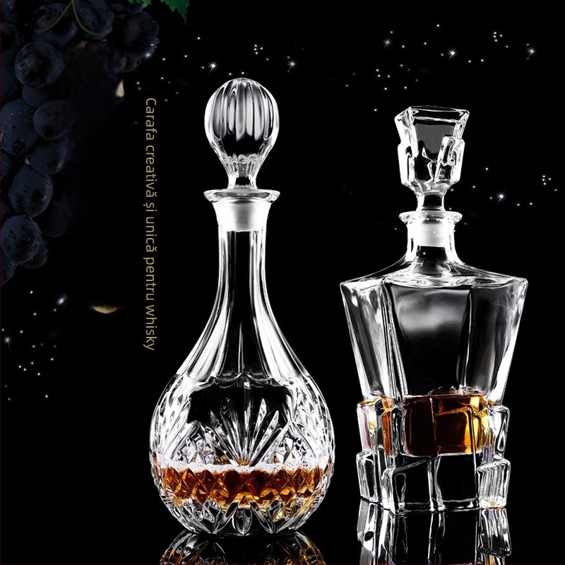 Decantor din sticlă cristal cu capac pentru vin și whisky
