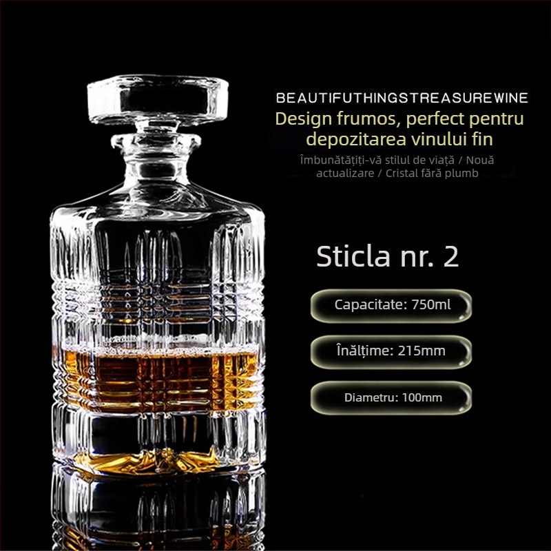 Decantor din sticlă cristal cu capac pentru vin și whisky