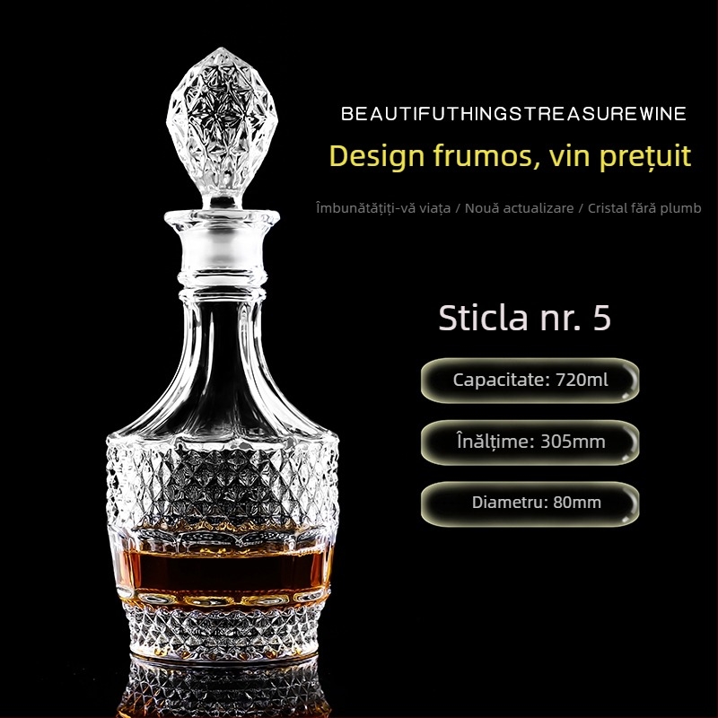 Decantor din sticlă cristal cu capac pentru vin și whisky
