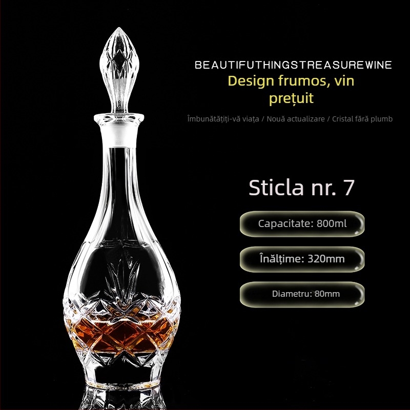 Decantor din sticlă cristal cu capac pentru vin și whisky