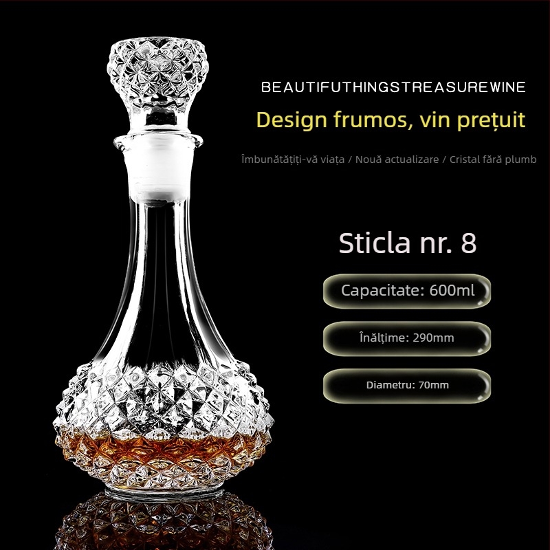 Decantor din sticlă cristal cu capac pentru vin și whisky