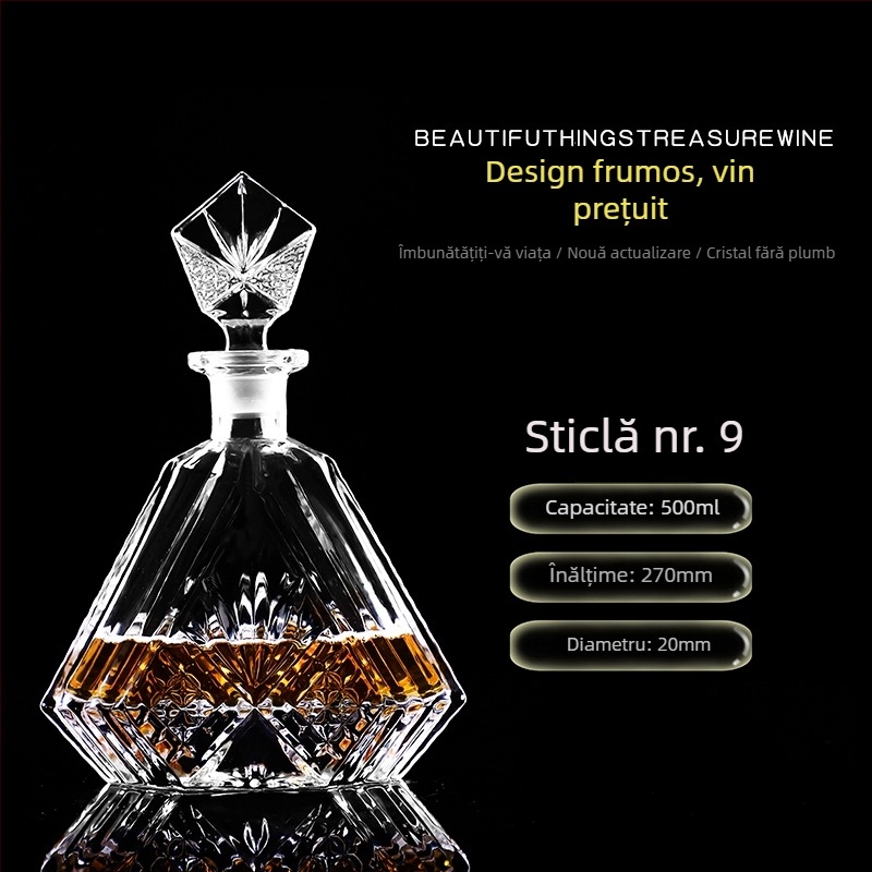 Decantor din sticlă cristal cu capac pentru vin și whisky