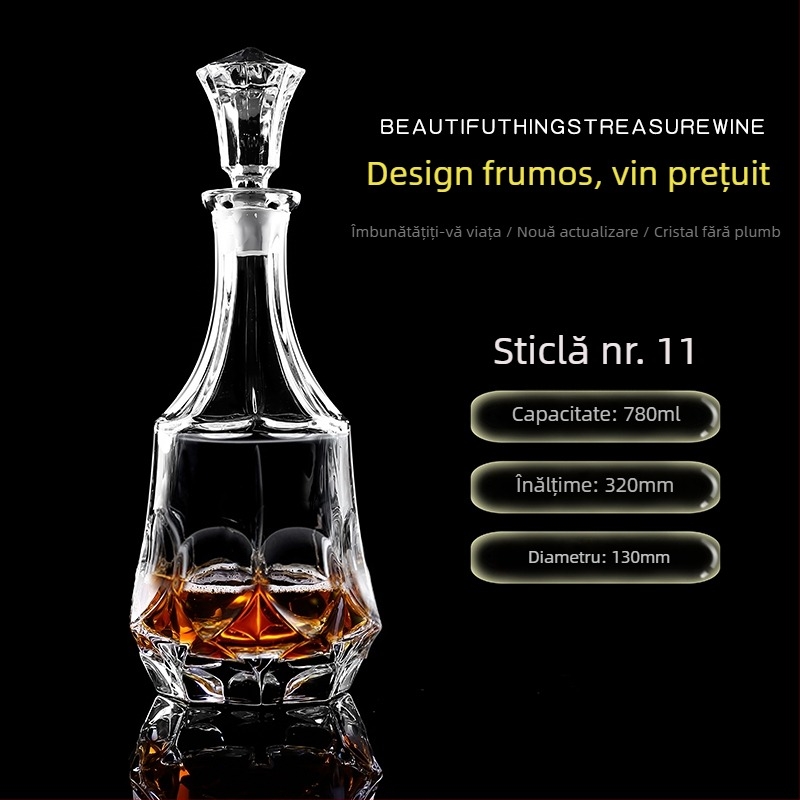 Decantor din sticlă cristal cu capac pentru vin și whisky