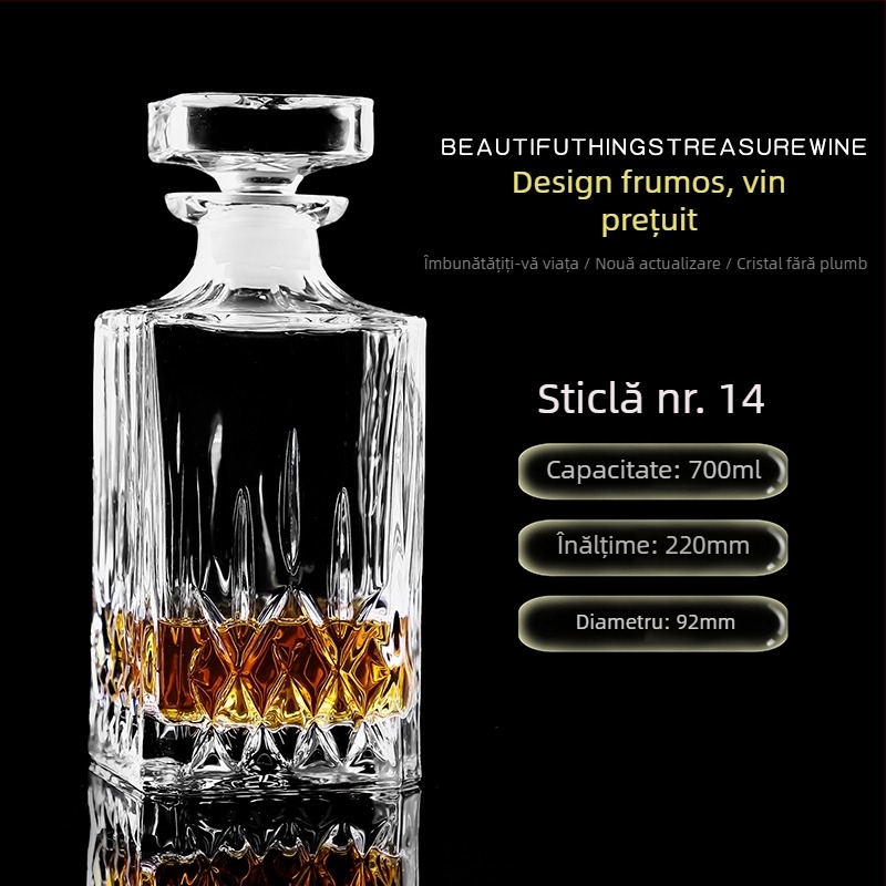 Decantor din sticlă cristal cu capac pentru vin și whisky