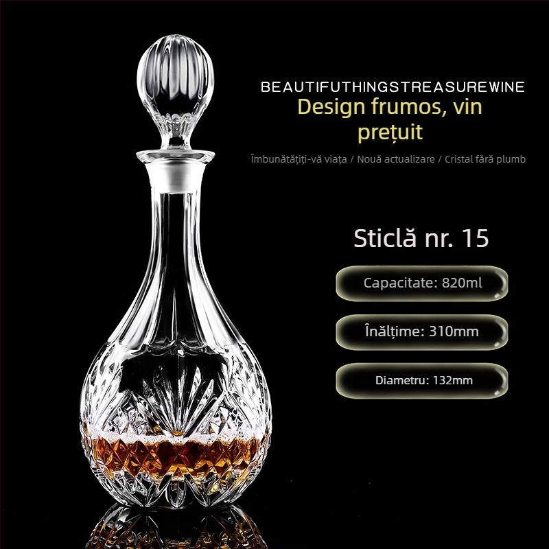 Decantor din sticlă cristal cu capac pentru vin și whisky