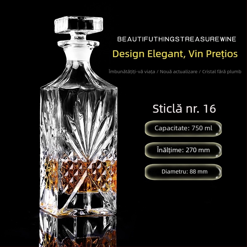 Decantor din sticlă cristal cu capac pentru vin și whisky