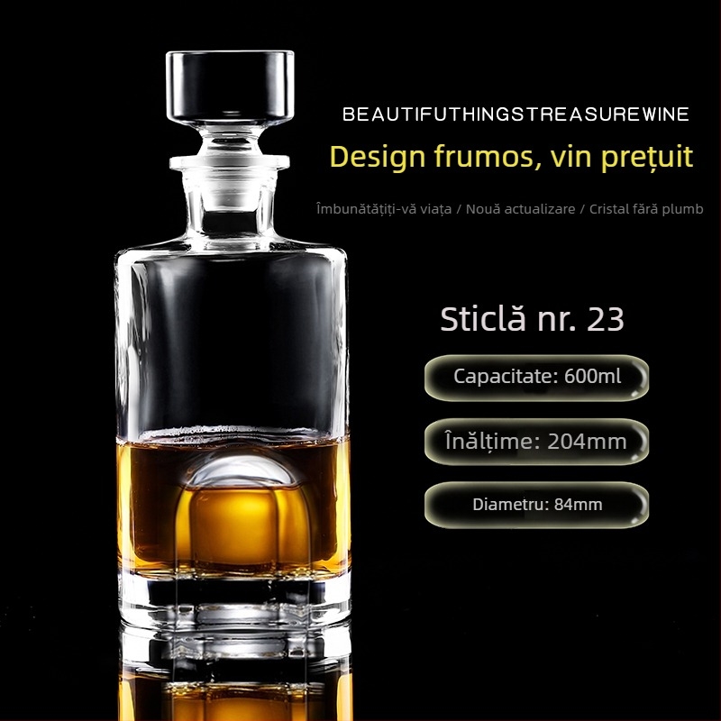 Decantor din sticlă cristal cu capac pentru vin și whisky