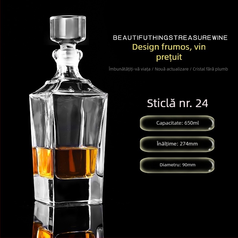 Decantor din sticlă cristal cu capac pentru vin și whisky