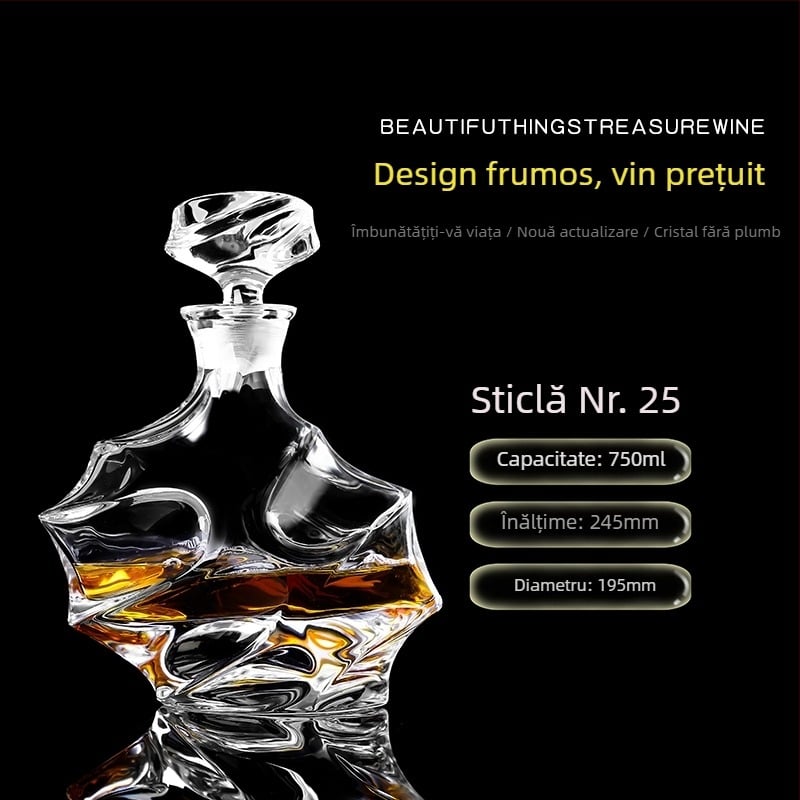 Decantor din sticlă cristal cu capac pentru vin și whisky