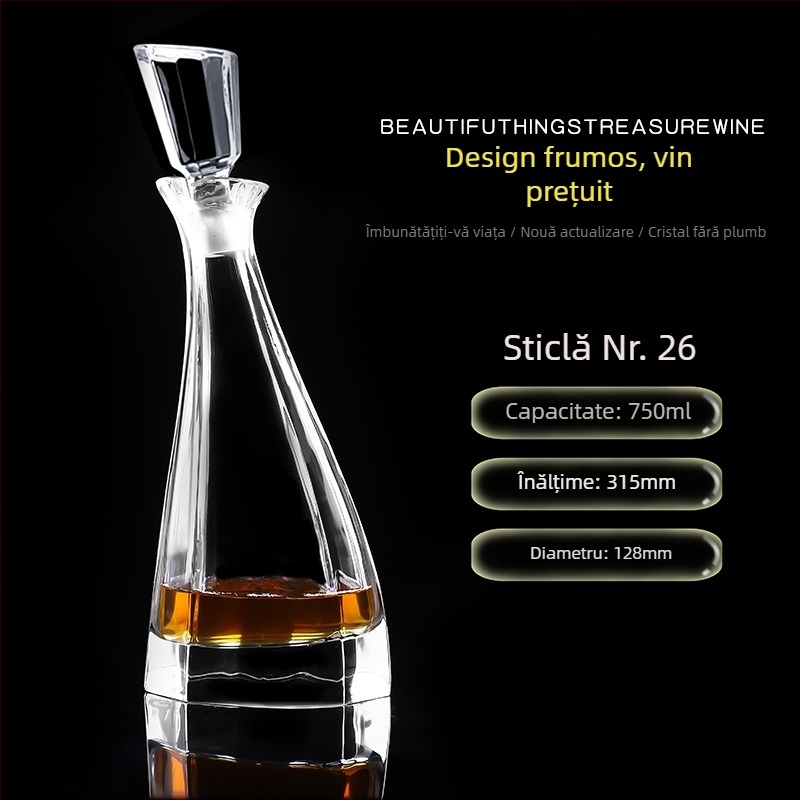 Decantor din sticlă cristal cu capac pentru vin și whisky