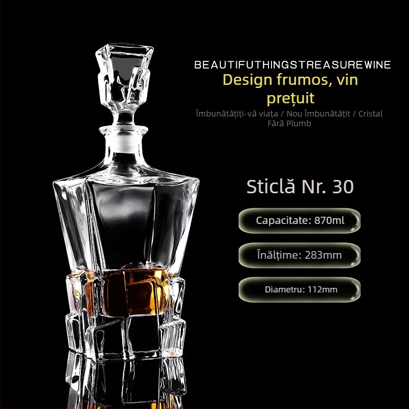 Decantor din sticlă cristal cu capac pentru vin și whisky