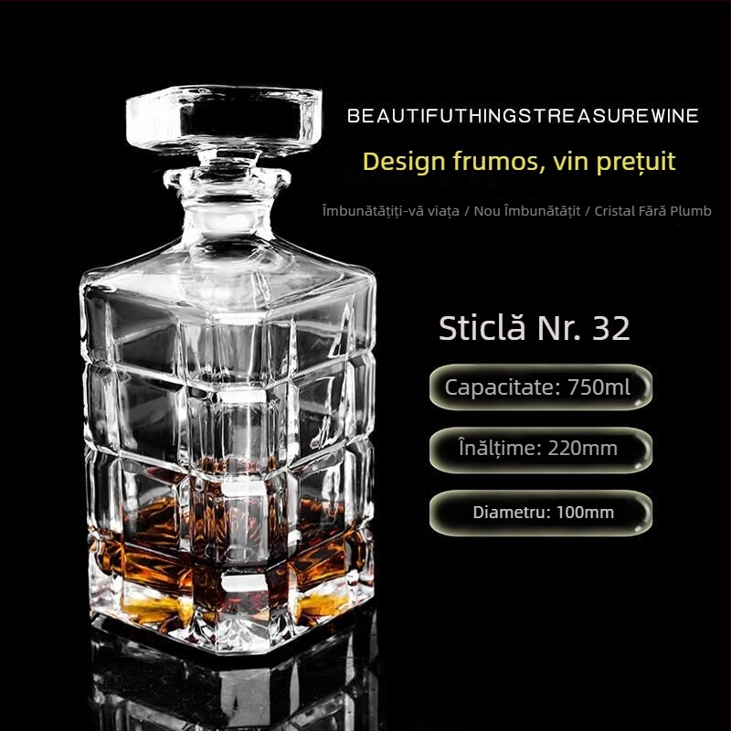 Decantor din sticlă cristal cu capac pentru vin și whisky