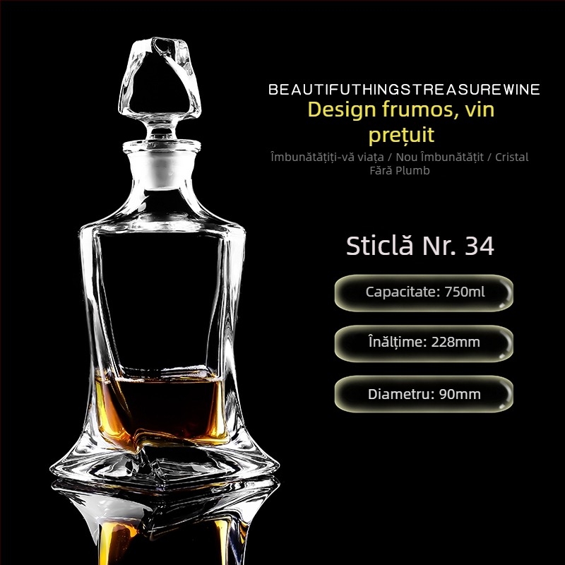 Decantor din sticlă cristal cu capac pentru vin și whisky