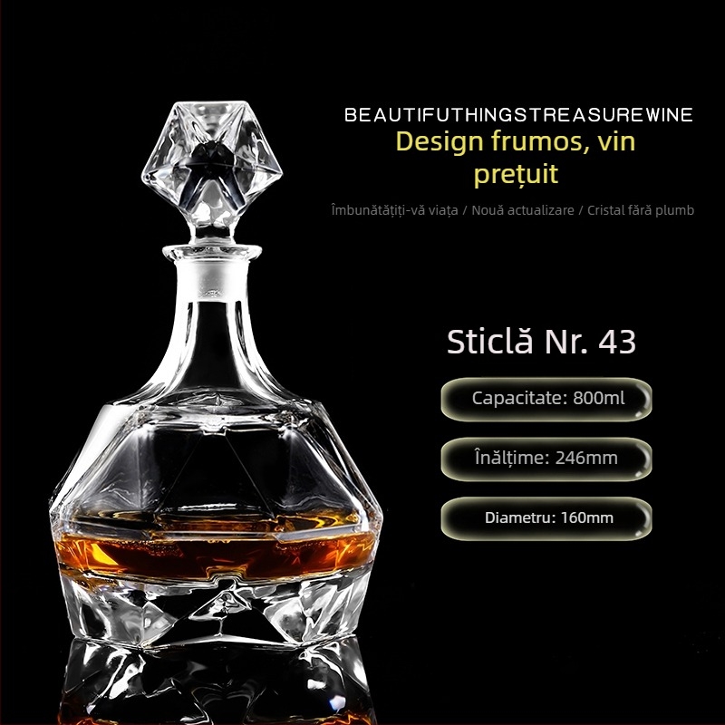 Decantor din sticlă cristal cu capac pentru vin și whisky