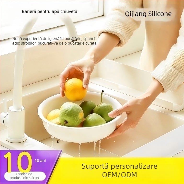 Barieră din silicon pentru chiuvetă, margine înălțată pentru protecție împotriva stropilor, placă de retenție a apei, separator pentru chiuvetă, ușor de curățat