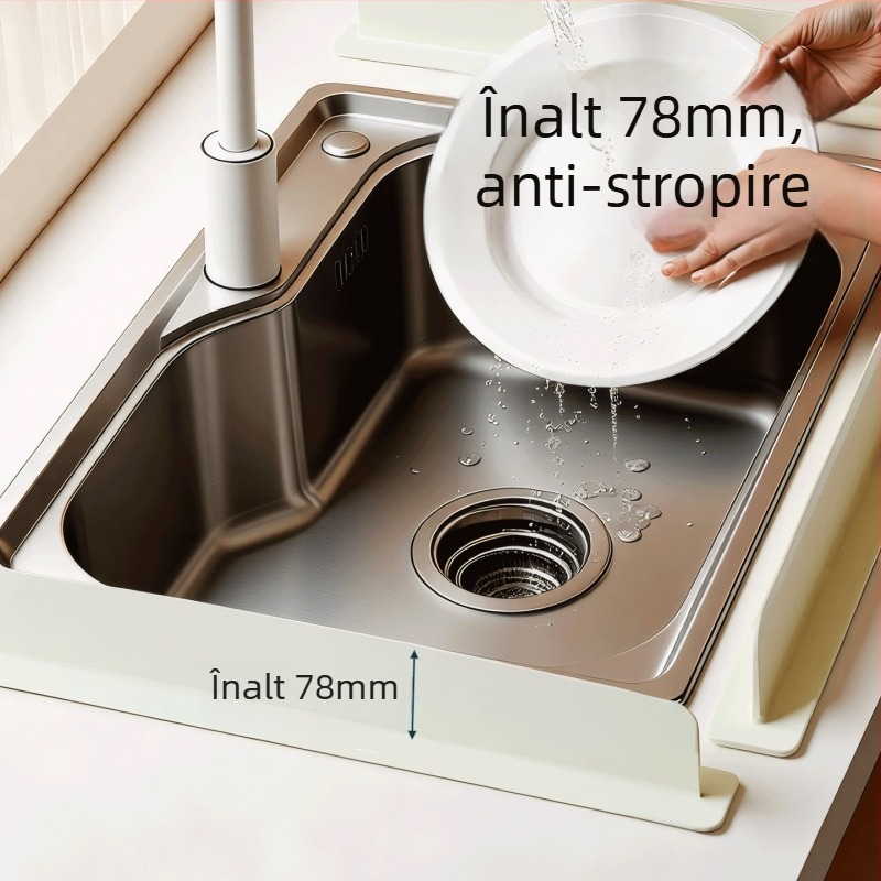 Barieră din silicon pentru chiuvetă, margine înălțată pentru protecție împotriva stropilor, placă de retenție a apei, separator pentru chiuvetă, ușor de curățat
