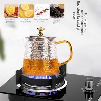 Set de ceai din sticlă cu ceainic, cești și filtru, cu tavă de ceai, pentru 6 persoane, uz casnic, stil modern minimalist