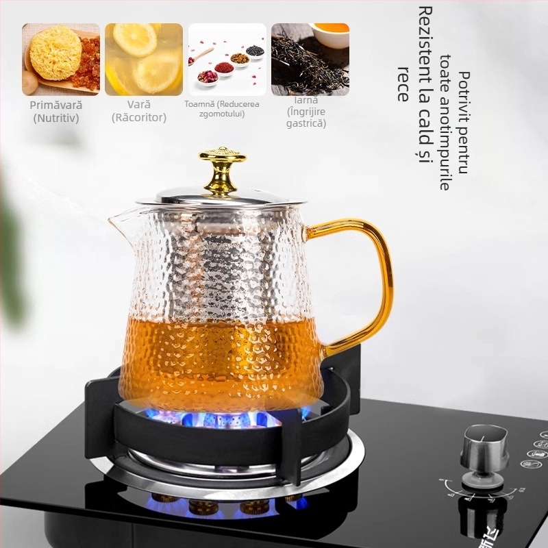 Set de ceai din sticlă cu ceainic, cești și filtru, cu tavă de ceai, pentru 6 persoane, uz casnic, stil modern minimalist