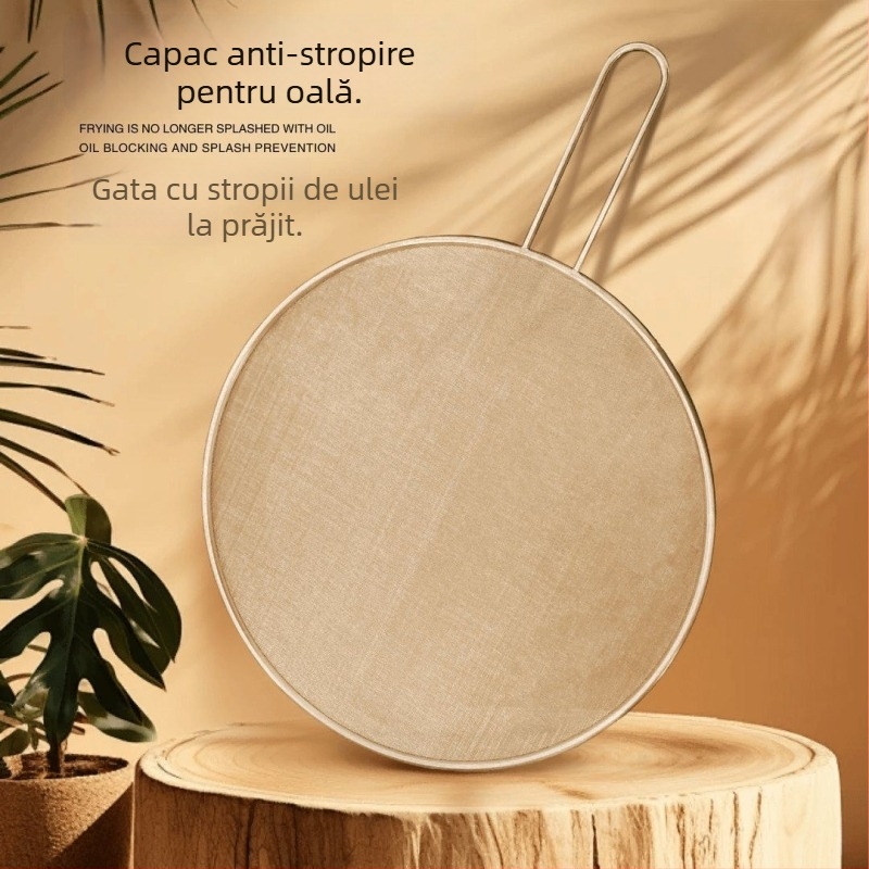 Plasă din oțel inoxidabil, cu mâner, plasă antiulei pentru prăjire pește și gătit, separator de ulei, tavă de pizza