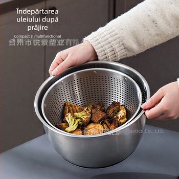 Spinner de salată din oțel inoxidabil, manual, pentru spălarea și scurgerea legumelor și fructelor