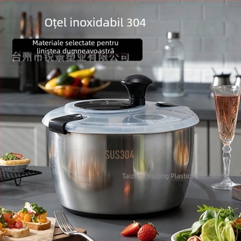 Spinner de salată din oțel inoxidabil, manual, pentru spălarea și scurgerea legumelor și fructelor