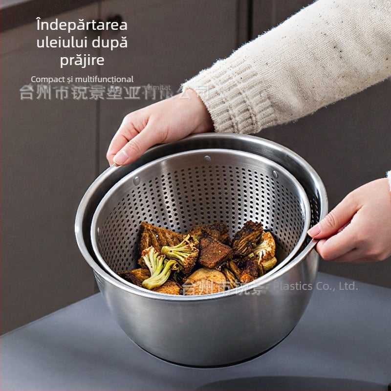 Spinner de salată din oțel inoxidabil, manual, pentru spălarea și scurgerea legumelor și fructelor