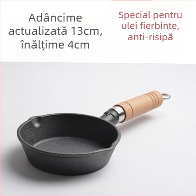 Tigaie mică din fontă pentru ulei încins, prăjire profundă, turnare de ulei, fund plat