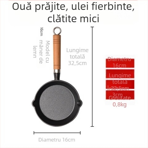 Tigaie mică din fontă pentru ulei încins, prăjire profundă, turnare de ulei, fund plat
