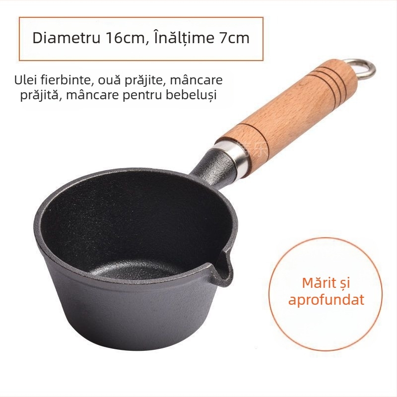Tigaie mică din fontă pentru ulei încins, prăjire profundă, turnare de ulei, fund plat