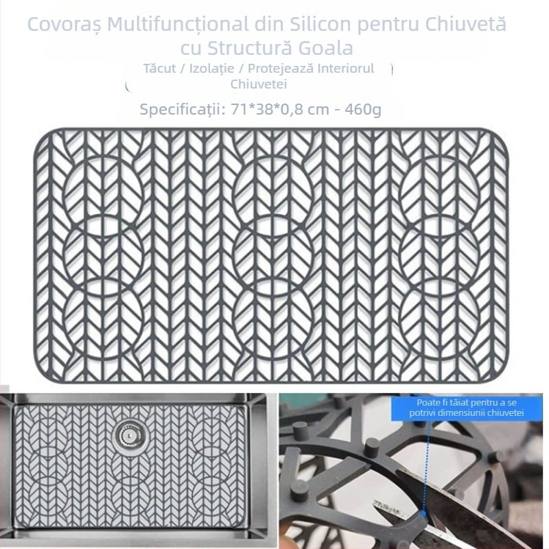Covoraș de chiuvetă din silicon, model perforat, antiderapant, drenaj de apă, izolație termică, protecție pentru blat, rezistent la zgârieturi și la uzură