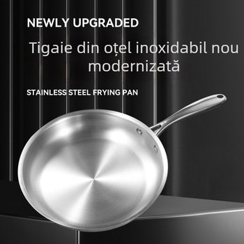 Tigaie din oțel inoxidabil cu fund plat, îngroșată, fără strat, antiaderentă, pentru uz casnic, ideală pentru prăjirea fripturii și gătire zilnică, compatibilă cu plita cu inducție.