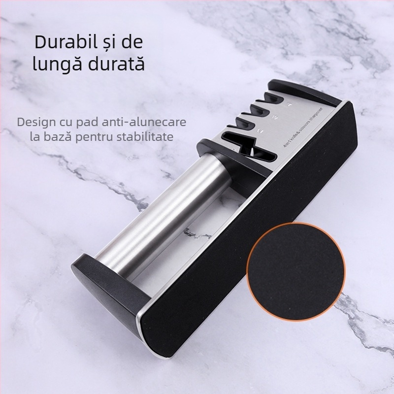 Piatră de ascuțit multifuncțională pentru bucătărie, cu bandă ceramică și oțel wolfram, sistem de ascuțire în patru etape